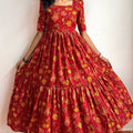 Red Floral Dress - Model wearing full length view | Keshnova