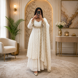 Women's Whitr Vichitra Silk Embroidered Cape, Skirt & Dupatta Set with Gold Threadwork – Premium Festive Ethnic Wear by Keshnova