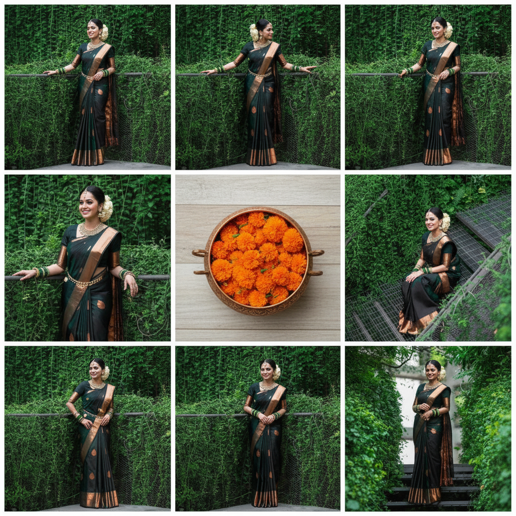 Dark Green Kanjivaram Saree - Bridal Full Pose