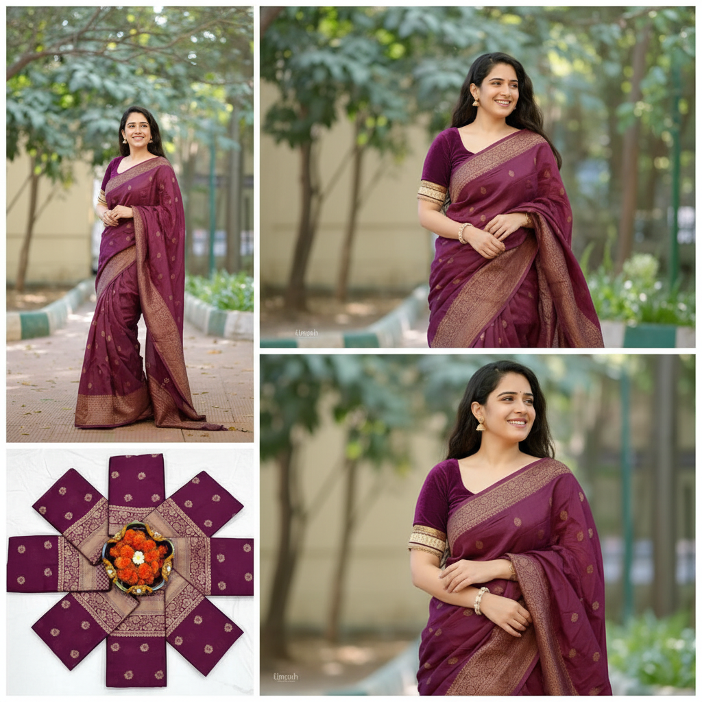 Stylish Indian Woman in Wine Purple Saree