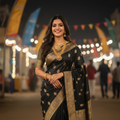 Black Lichi Silk Saree - Confident Pose