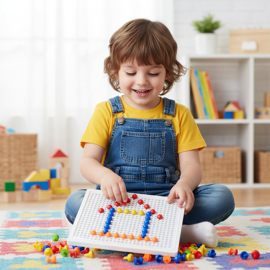 Child Playing with Mushroom Pegboard Toy - Lifestyle