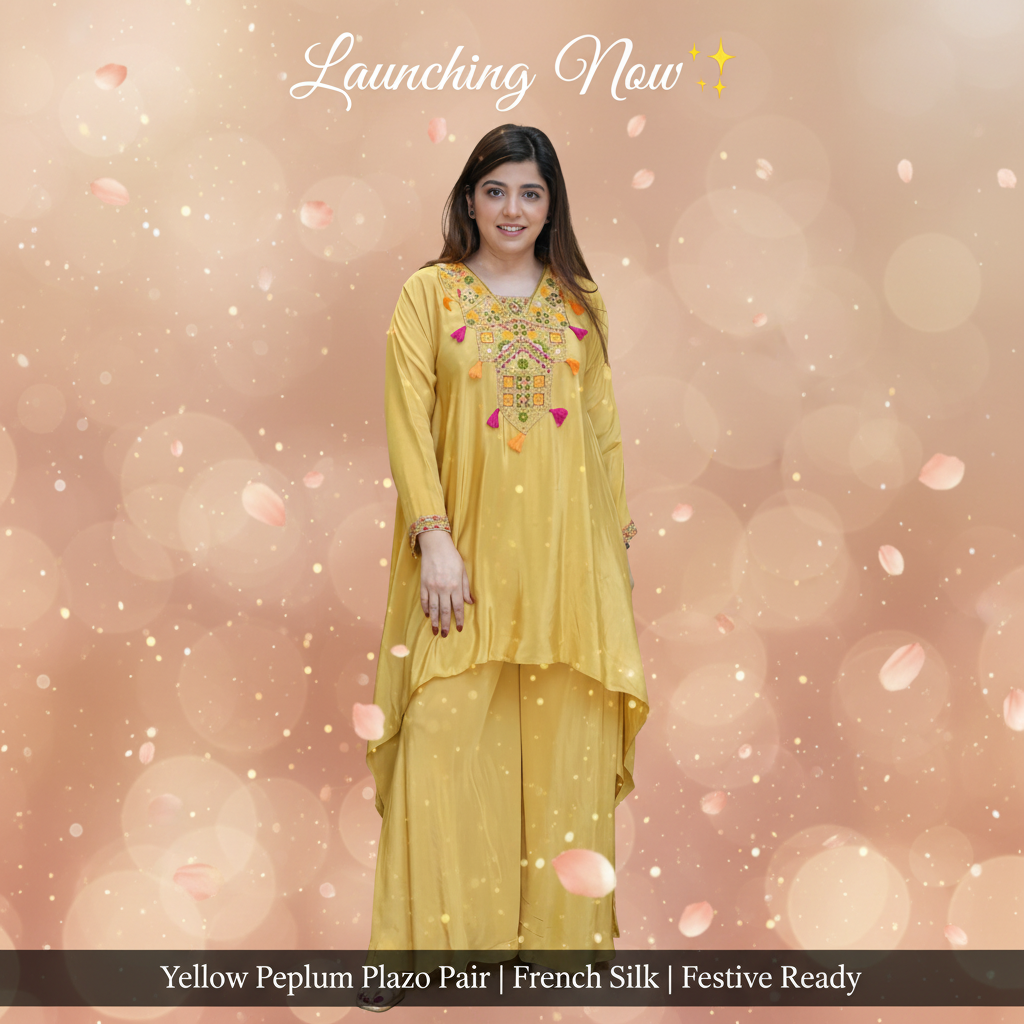 Yellow Peplum Plazo Pair - Lifestyle launch image