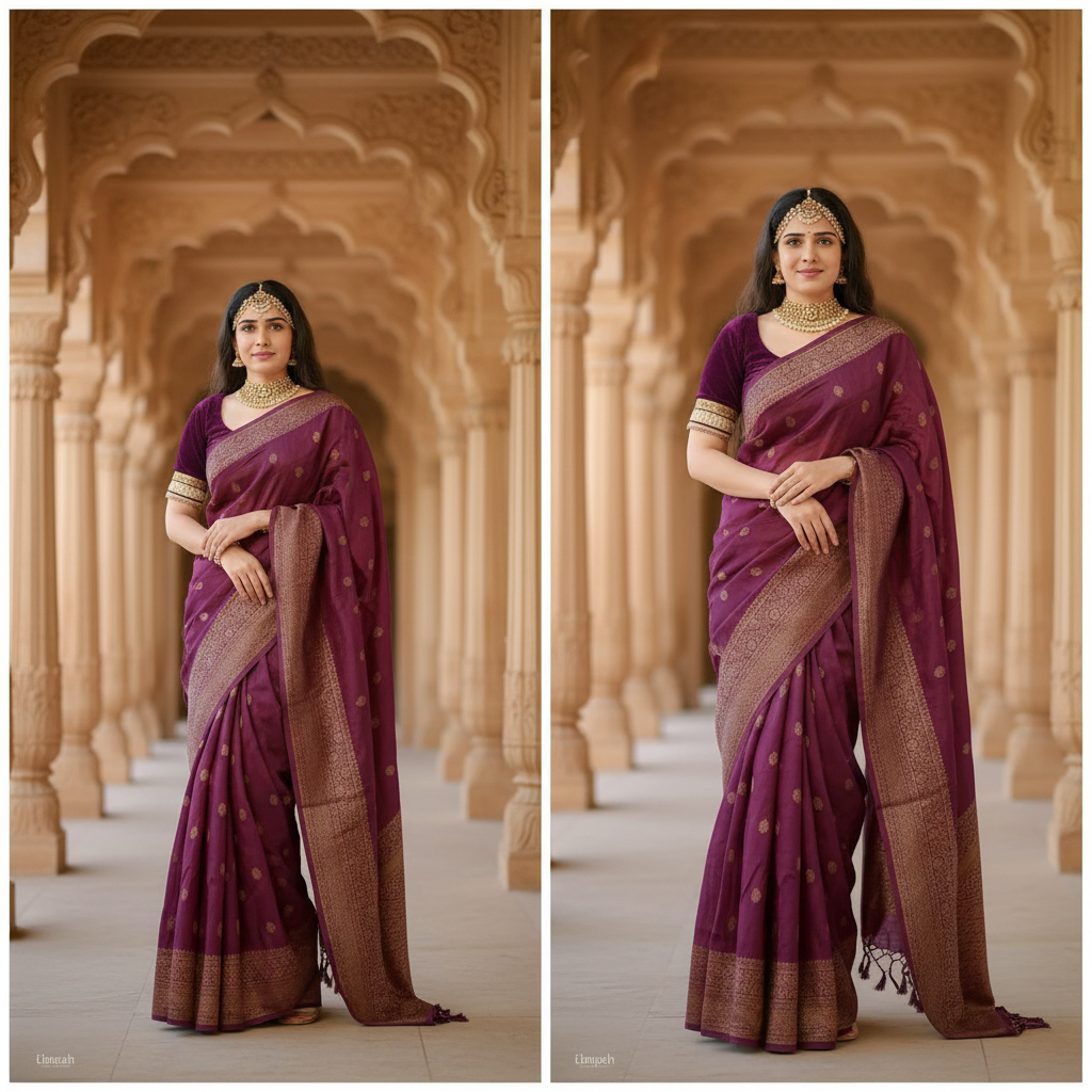 Indian Bride in Wine Purple Saree - Bridal Look
