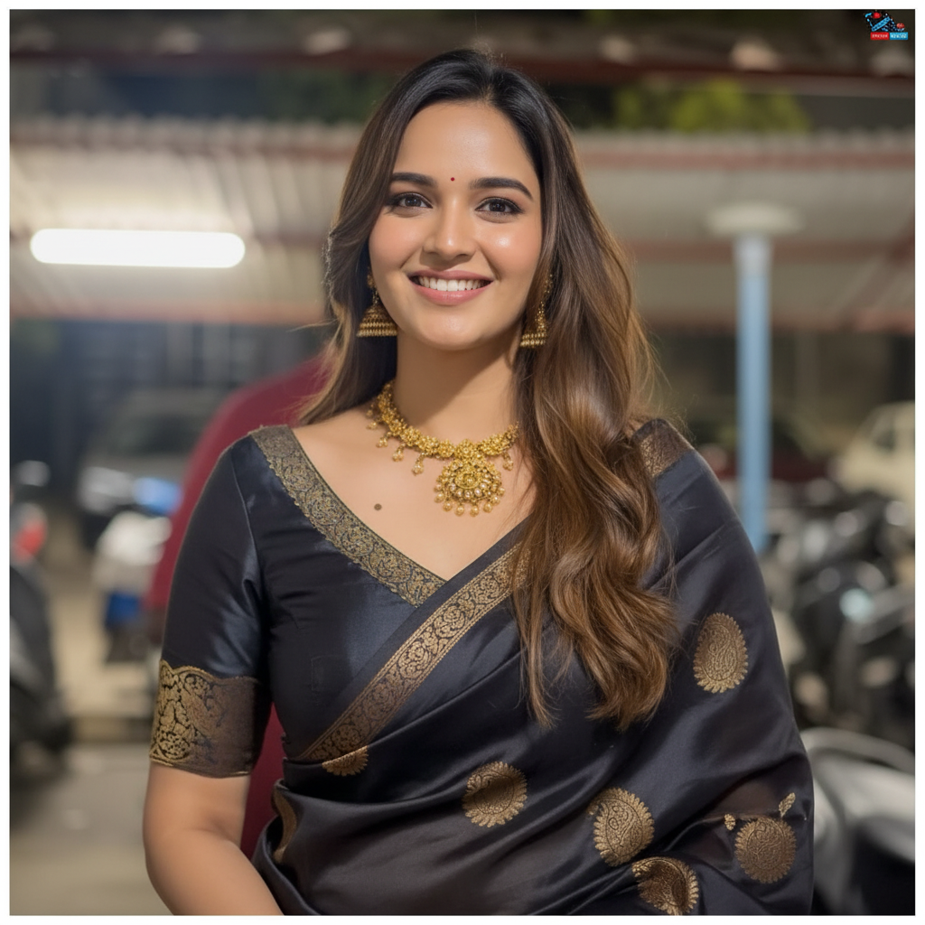 Black Lichi Silk Saree - Close Up Portrait