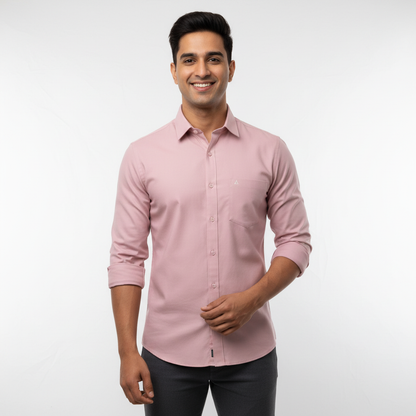 Man Wearing Grey Armour Dusty Pink Shirt - Lifestyle
