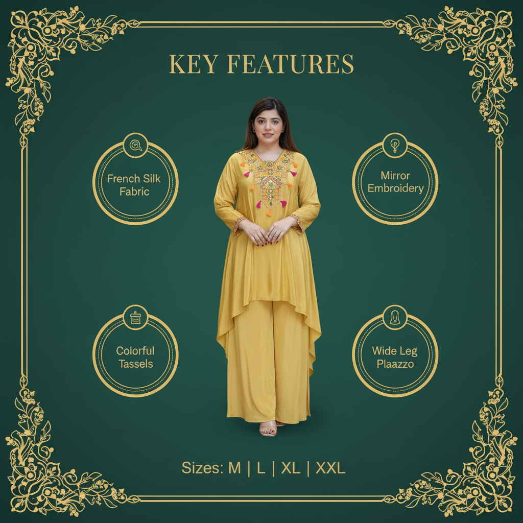 Yellow Peplum Plazo Pair - Key features infographic