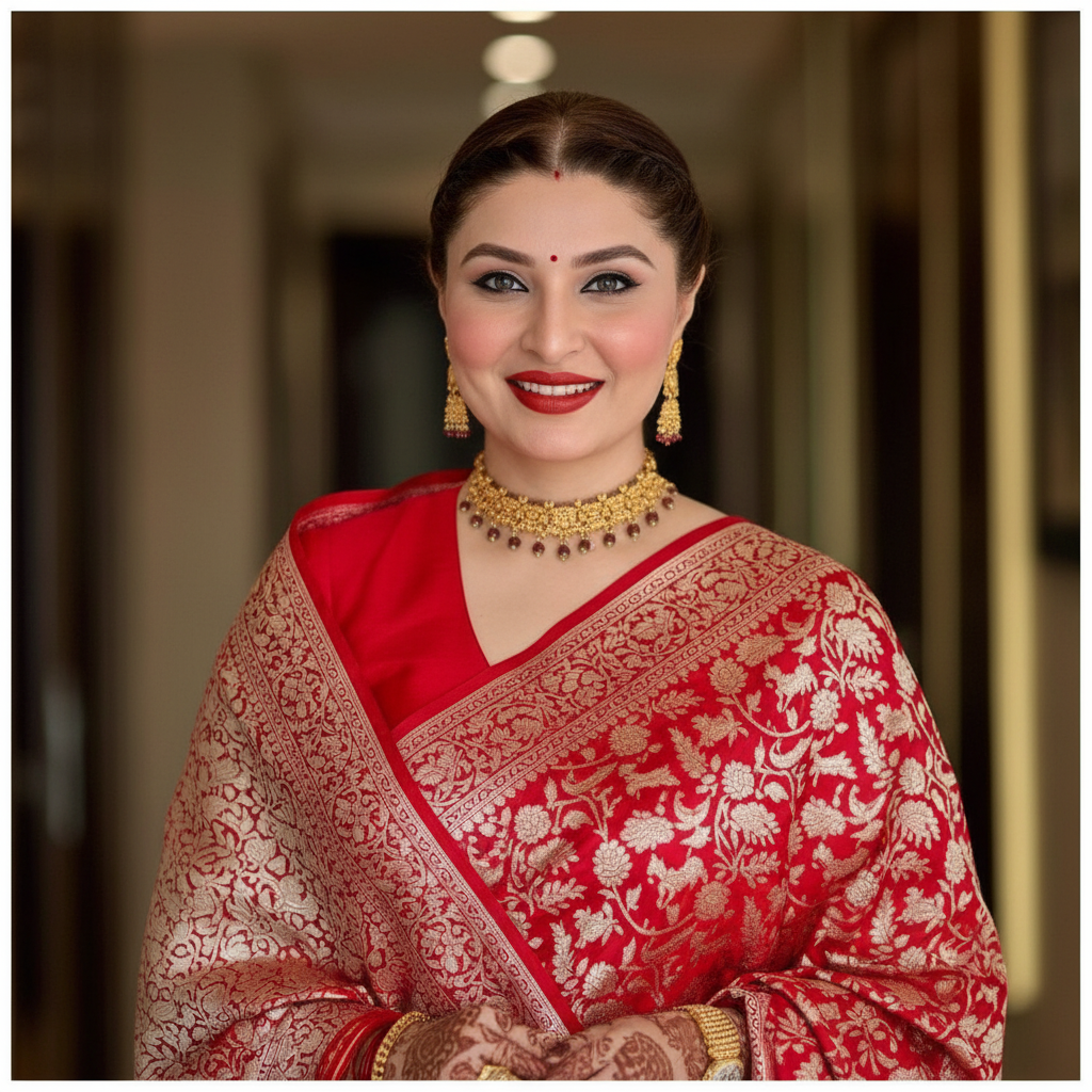 Red Banarasi Silk Saree - Close Up