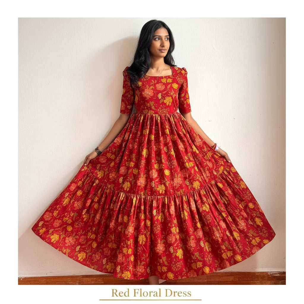 Red Floral Dress - Hero product image
