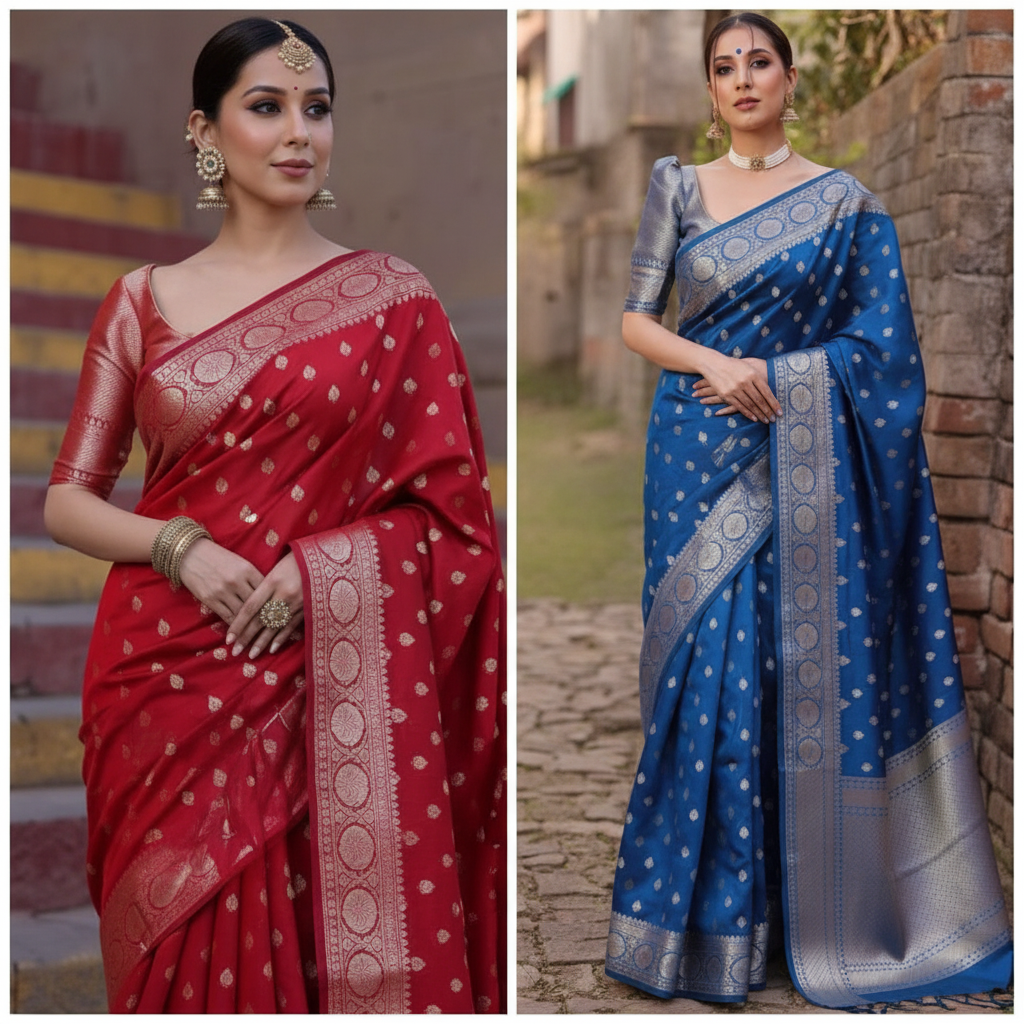 Pink Lichi Silk Saree with Gold Zari Buti