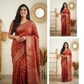 Lichi Silk Saree - Rust Red Color