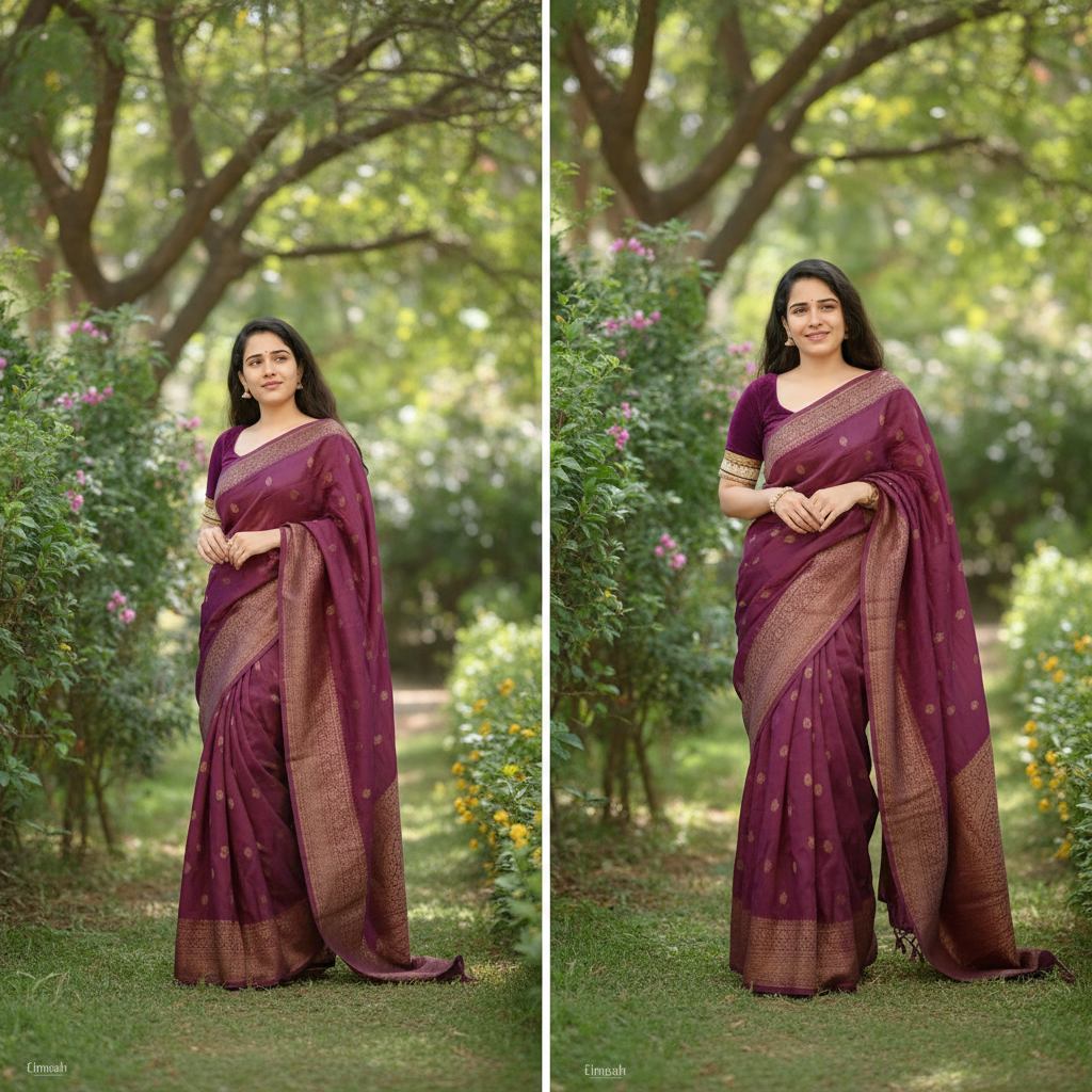 Beautiful Girl in Wine Purple Saree - Garden
