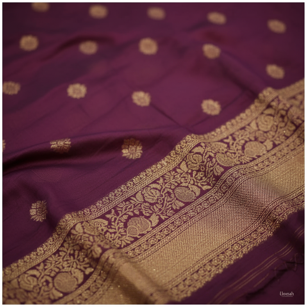 Wine Purple Saree - Fabric Detail
