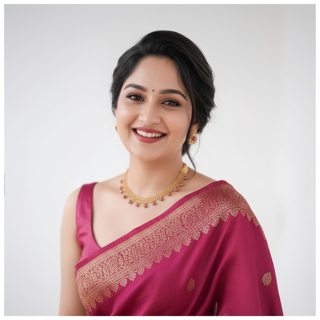 Deep Pink Banarasi Saree - Close Up Portrait