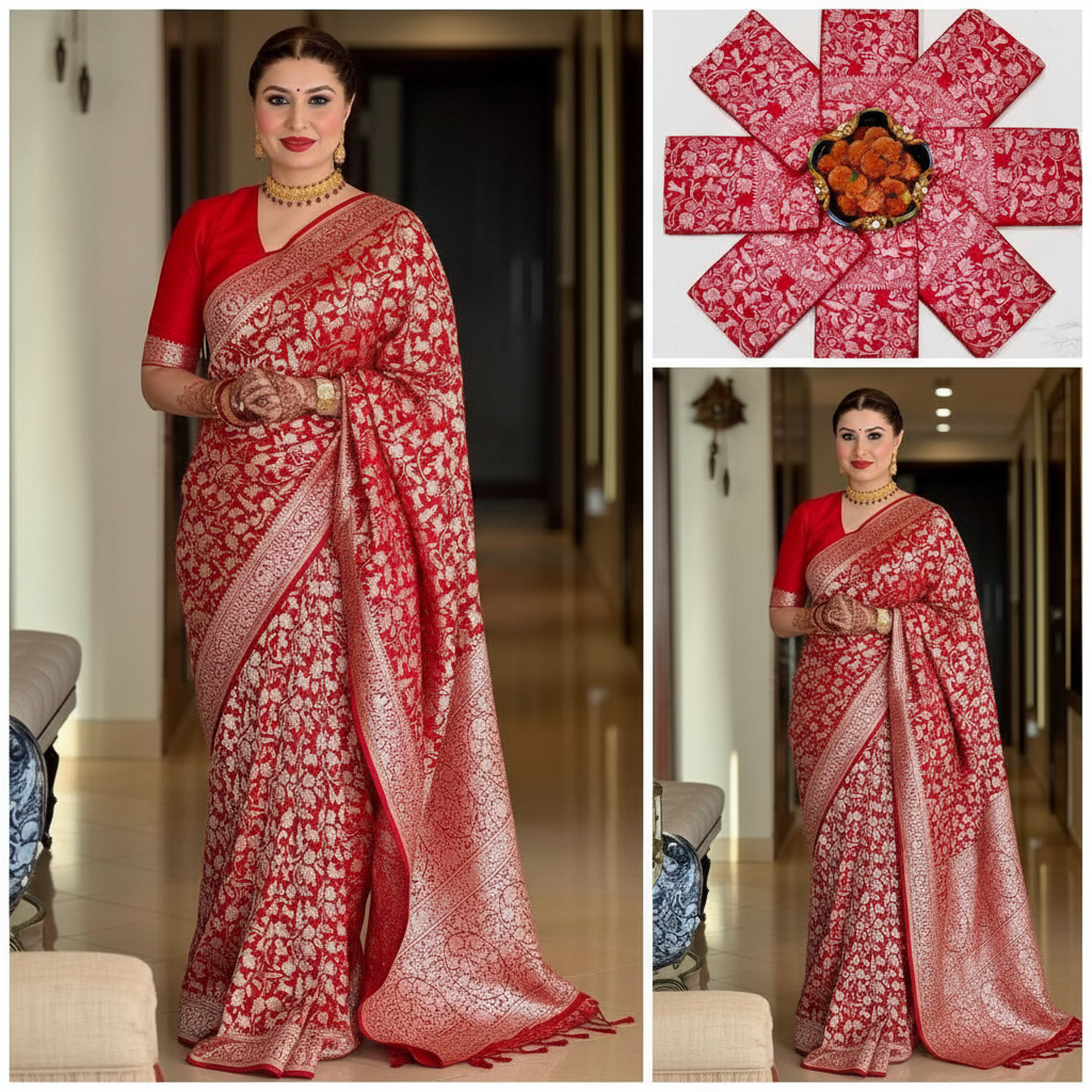 Red Banarasi Silk Saree - Bridal Look