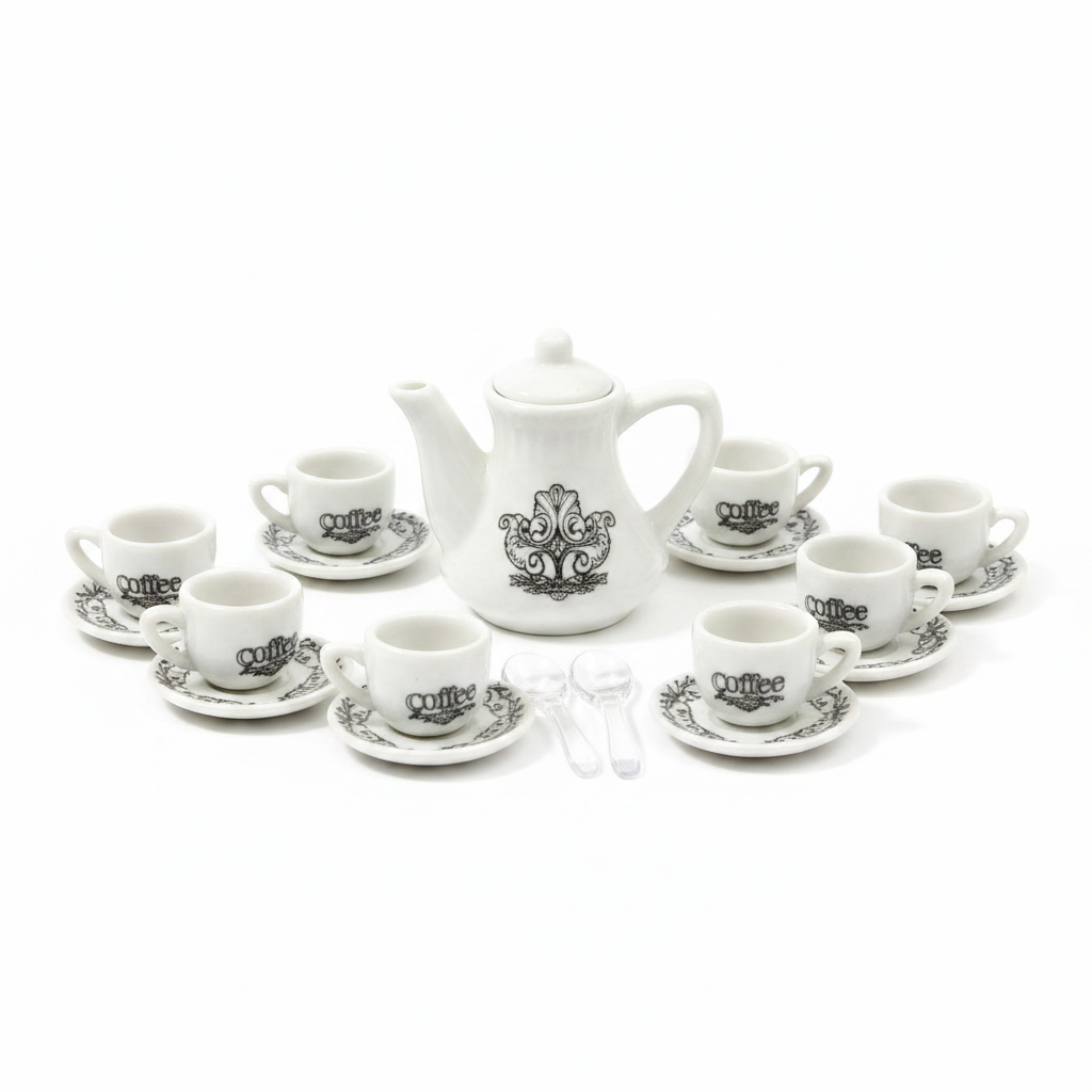 Mini Coffee Tea Set - Close-Up Detail with Crystal Spoons