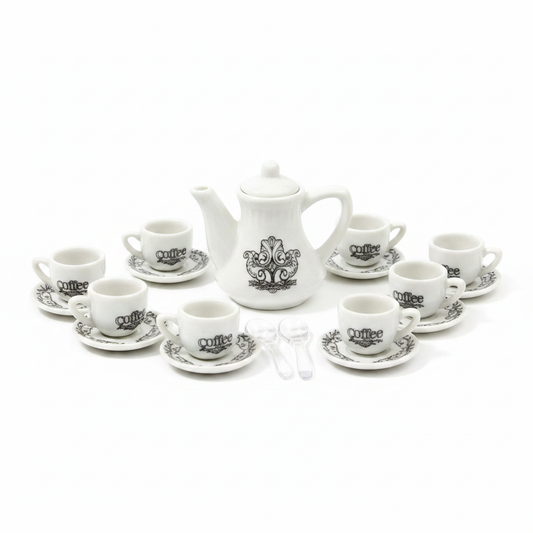 Mini Coffee Tea Set - Close-Up Detail with Crystal Spoons