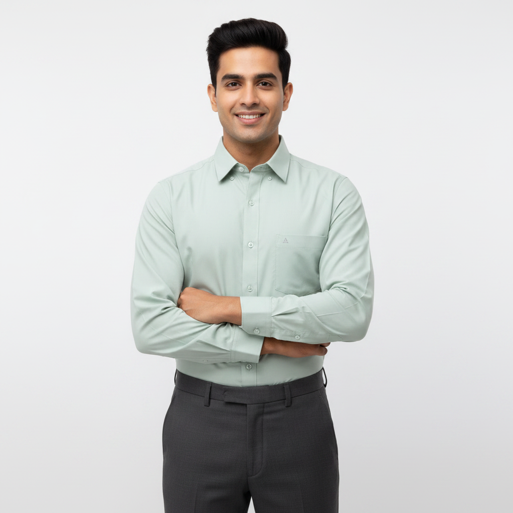 Man Wearing Grey Armour Mint Green Shirt - Lifestyle