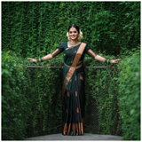 Dark Green Kanjivaram Saree - Arms Spread Pose