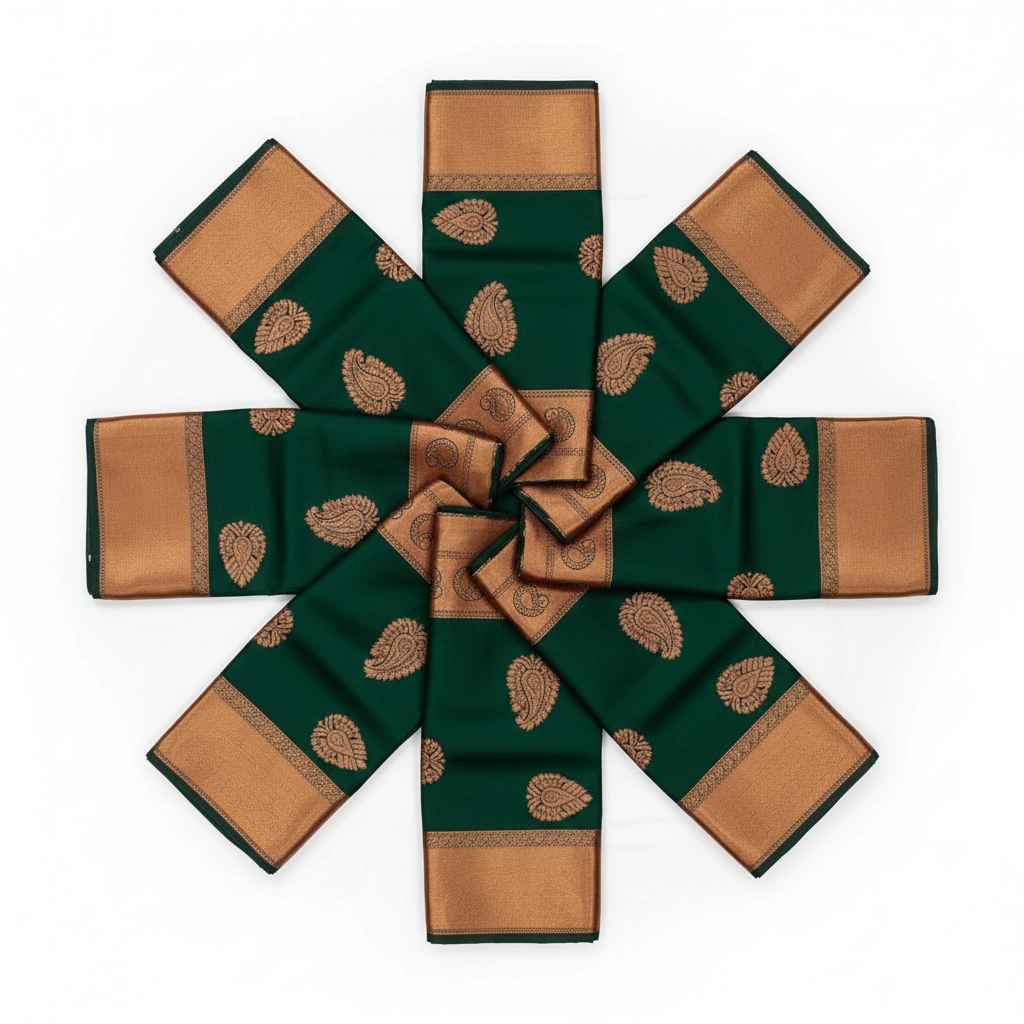 Dark Green Kanjivaram Saree - Flat Lay