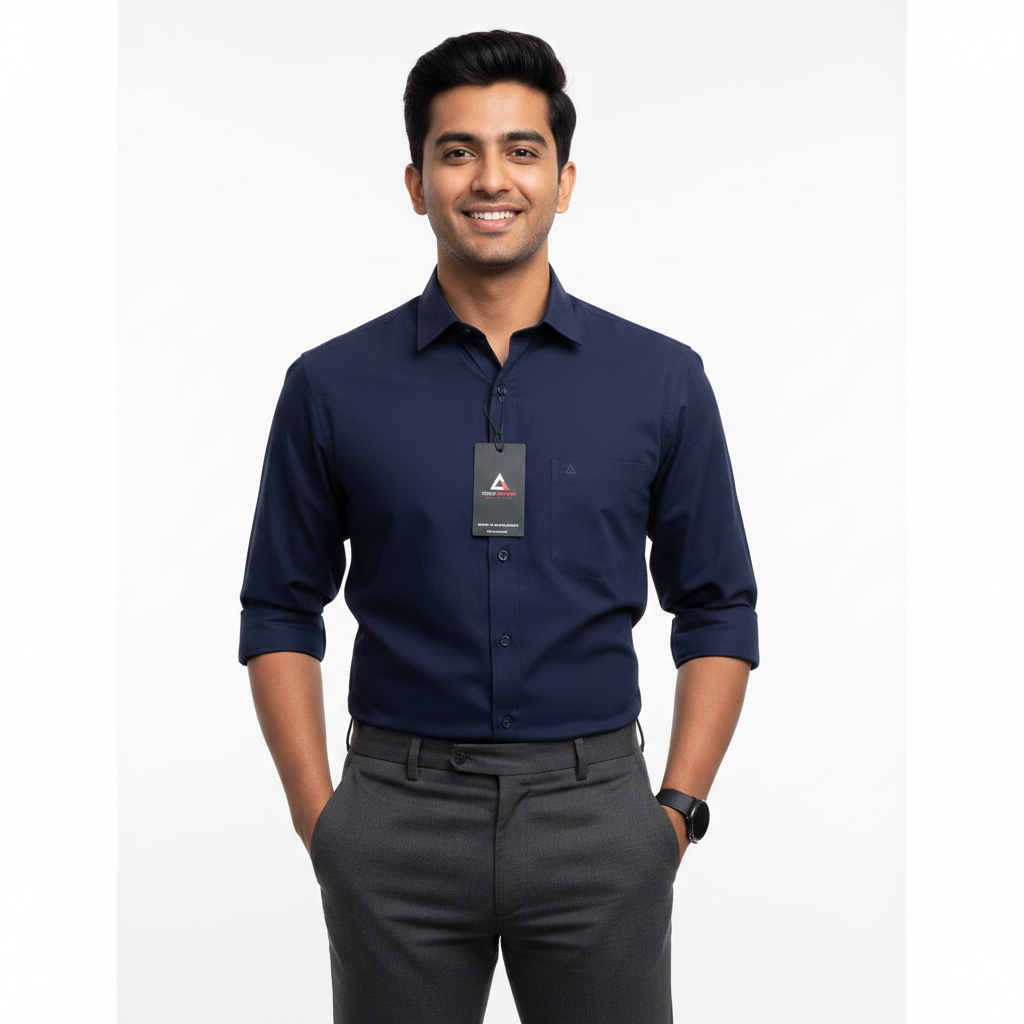 Man Wearing Grey Armour Navy Blue Shirt - Lifestyle