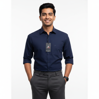 Man Wearing Grey Armour Navy Blue Shirt - Lifestyle