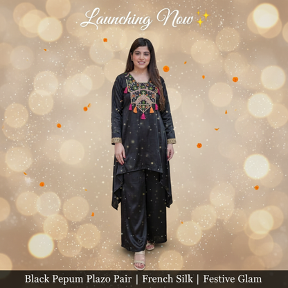 Black Peplum Plazo Pair - Lifestyle launch image
