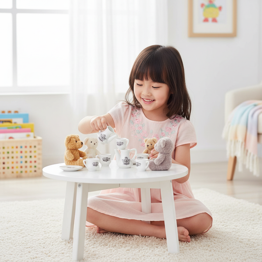 Little Girl Playing Tea Party with Mini Coffee Set - Lifestyle