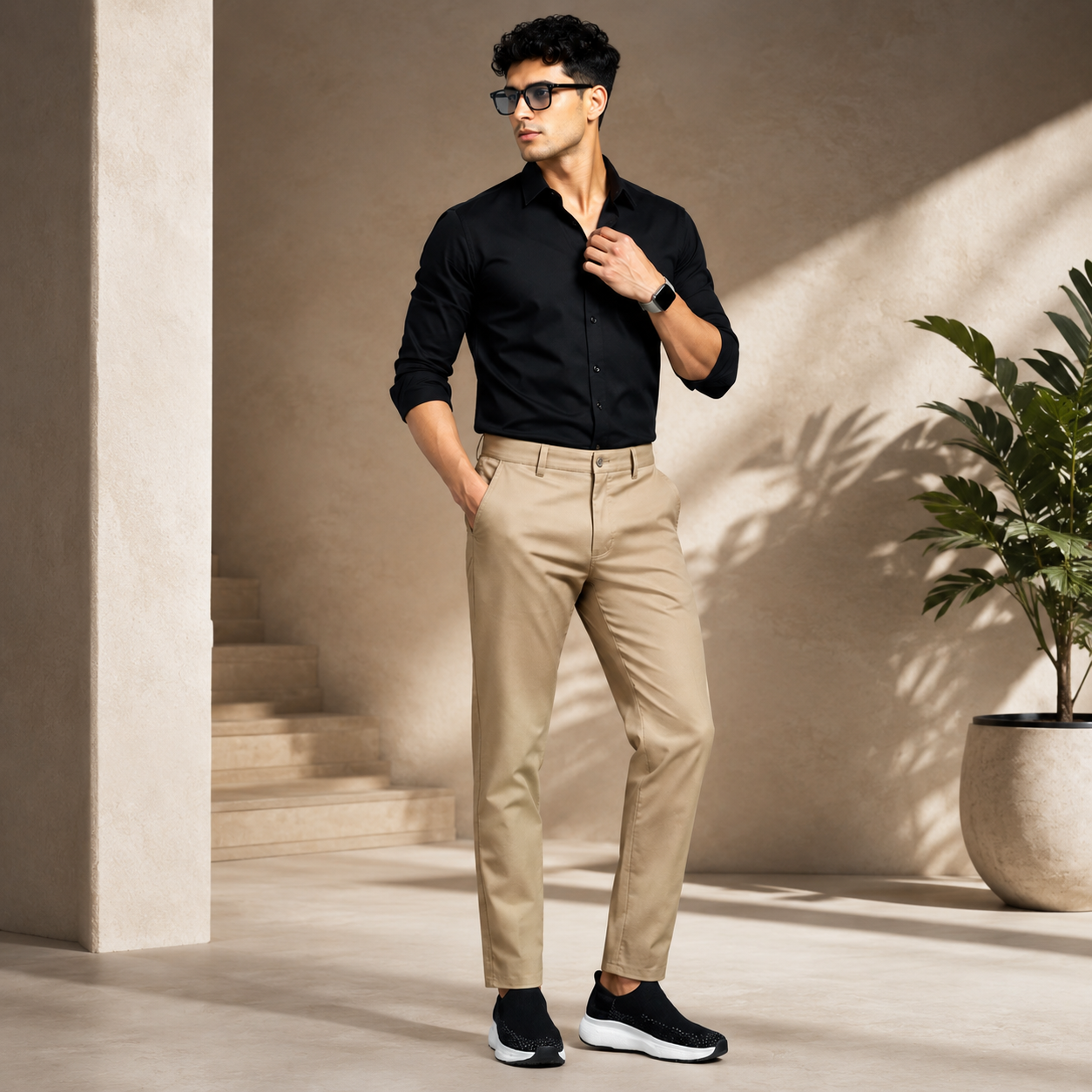 Keshnova Men's Premium Beige Slim Fit Formal Trouser with Stretch Fabric for Office, Business & Formal Wear
