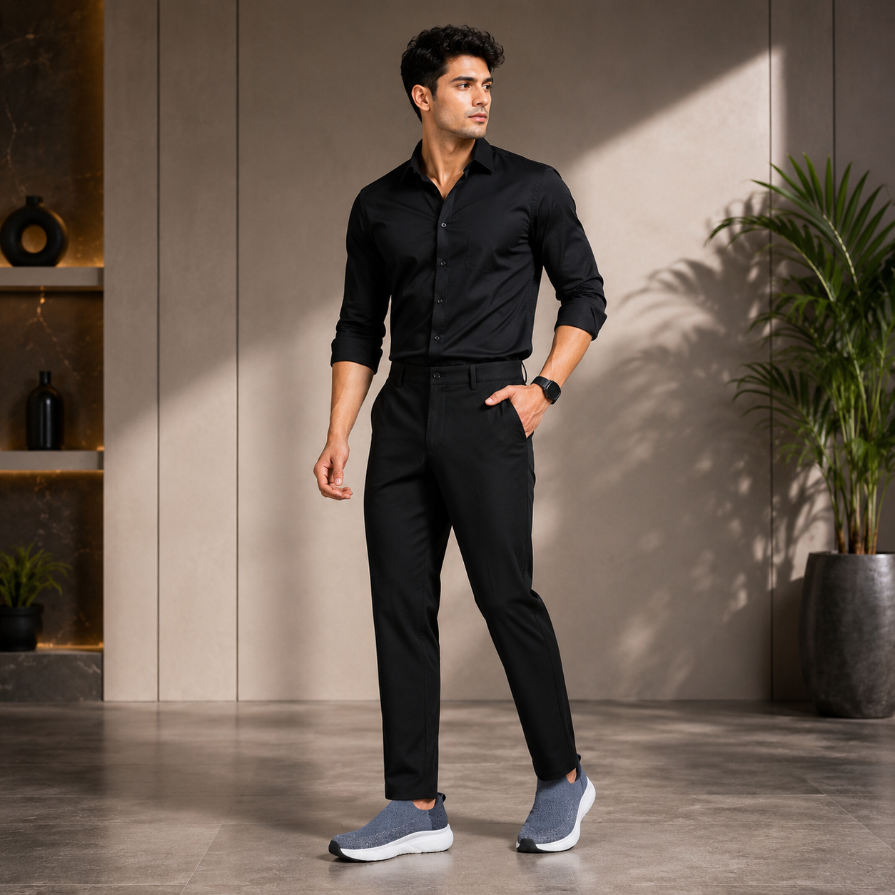 Keshnova Men's Premium Black Slim Fit Formal Trouser with Stretch Fabric for Office, Business & Formal Wear