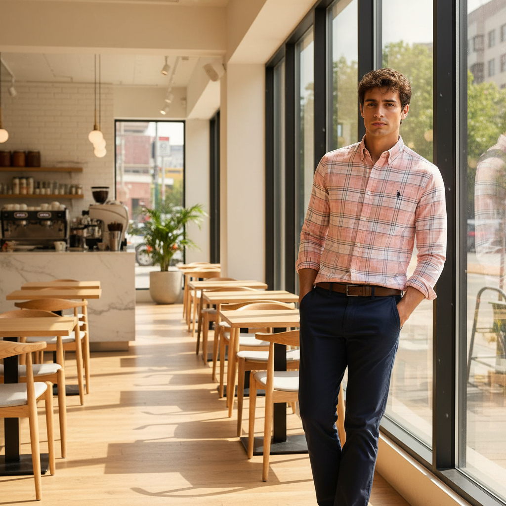 Pink Plaid Shirt - Modern Cafe