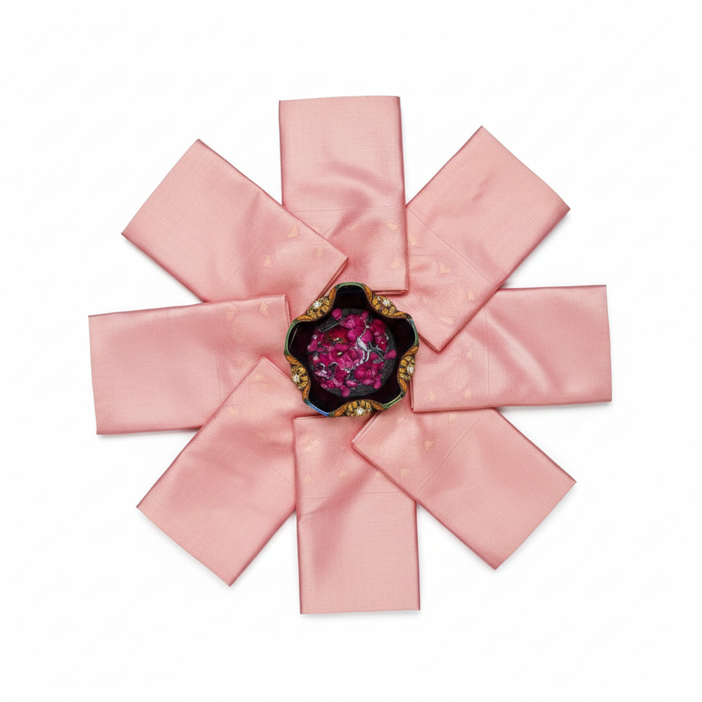 Pink Satin Saree - Flat Lay